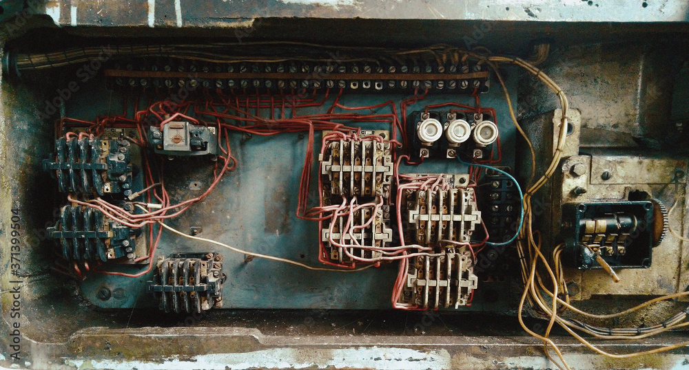 Electrical insides of old vintage industrial equipment