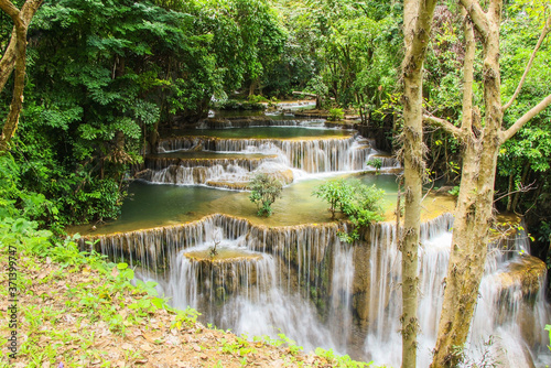 Huay Mae Kamin or Huai Mae Khamin Waterfall at Khuean Srinagarindra National Park or Srinagarind Dam National Park in Kanchanaburi Province, Thailand © khuruzero
