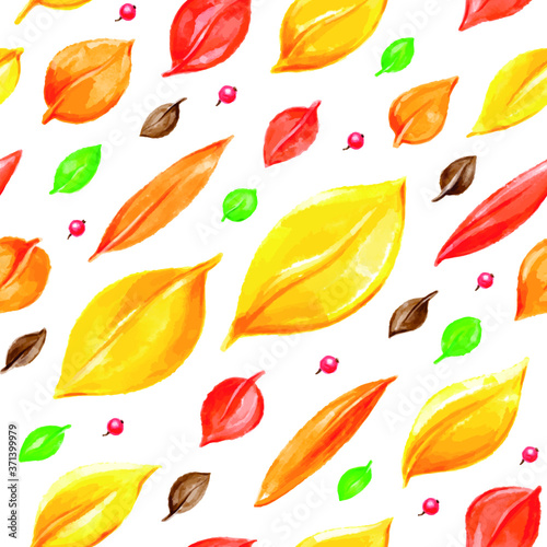 Watercolor autumn leaves for pattern  background