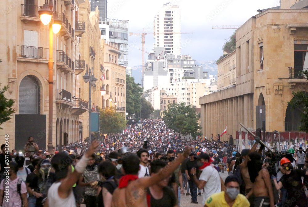 Fototapeta premium Revolution, protests and confrontations in Beirut, Lebanon, following the explosion on August 4th, 2020.