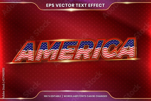 Text effect style in realistic 3d America words, font effect style theme editable metal gold color concept