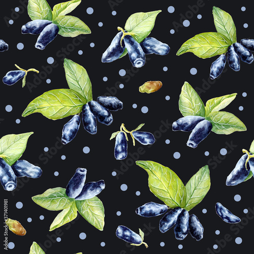 seamless pattern of berries honeysuckle watercolor