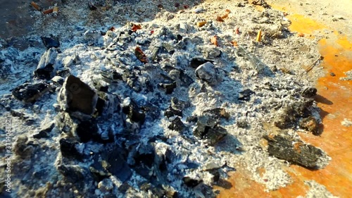Ash. Cigarettes in the ash. Coal.