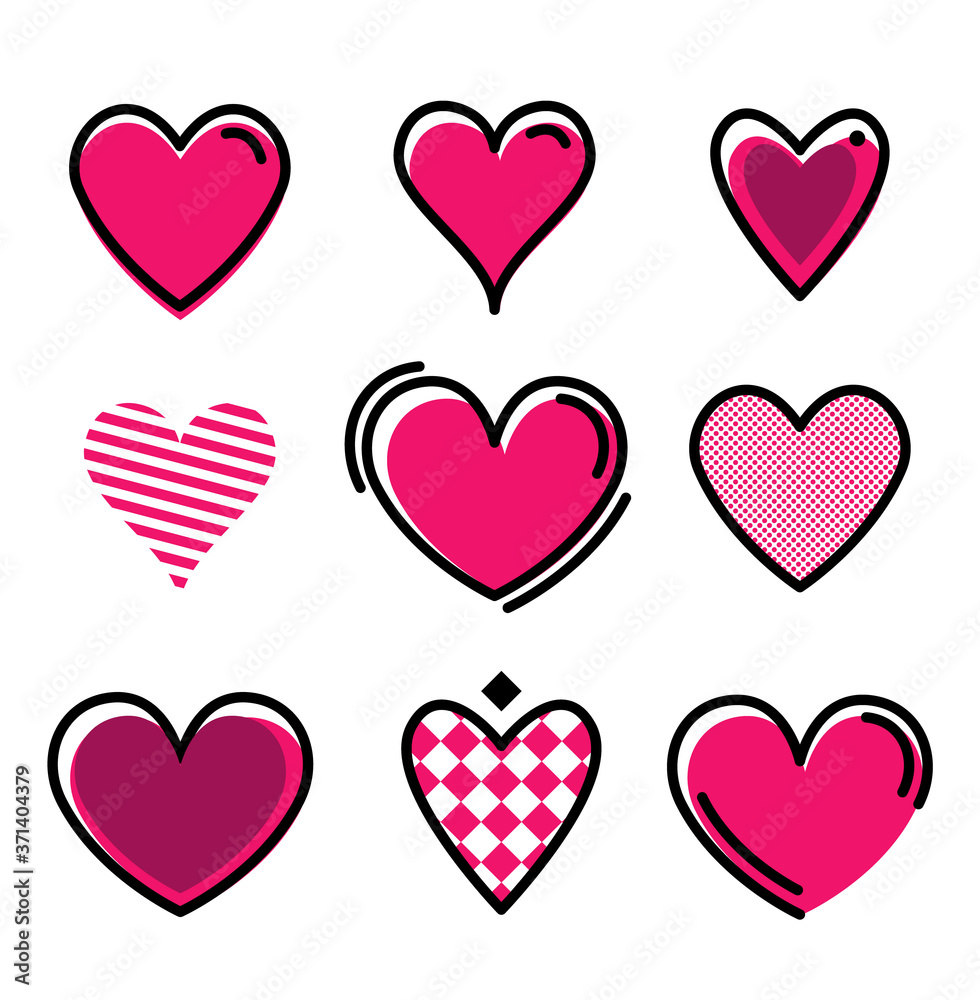 Set of different icons hearts. Vector illustration. Vector elements. Set of different icons hearts. Vector illustration. Vector elements.