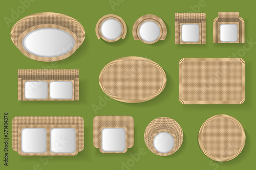 Vector set. Outdoor furniture. (top view) Wicker furniture. Tables, benches, chairs. (view from above). 