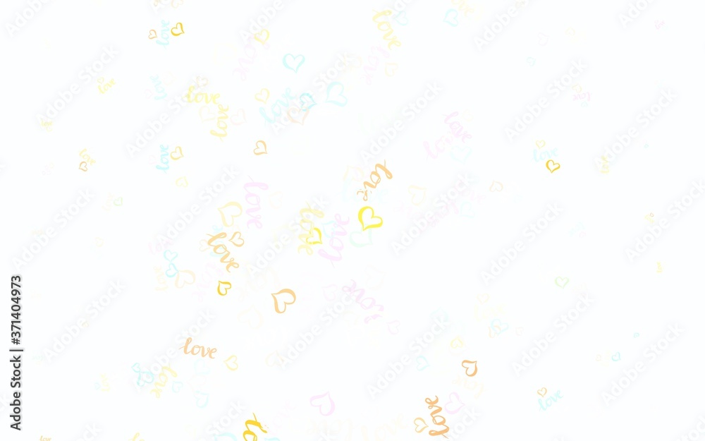Light Multicolor vector background with Shining hearts.