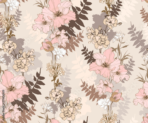 Seamless vector pattern with decorative elegant flowers