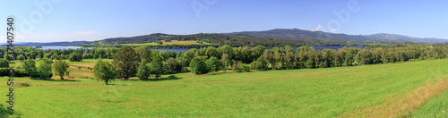 Panoramic view of Lake Lipno in Horni Plana at the natural preserve Sumava in Bohemia