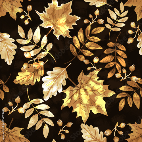 Seamless autumn pattern with leaves.  Colorful background for wallpaper, gift paper, greeting cards, wrapping, textile, print. 