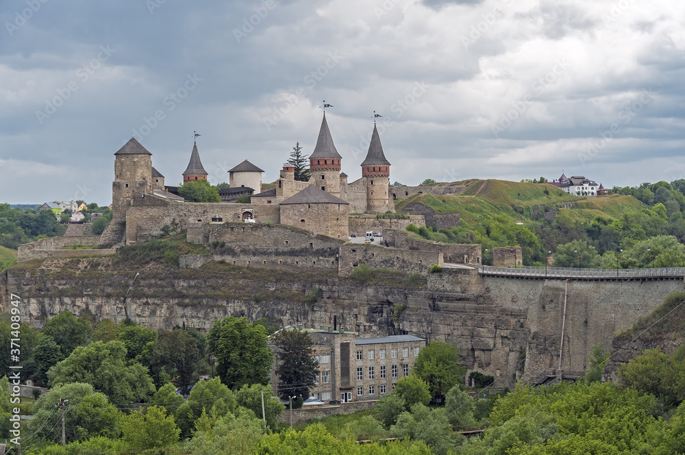 Landscape with Kamianets-Podilskyi Castle in Ukraine