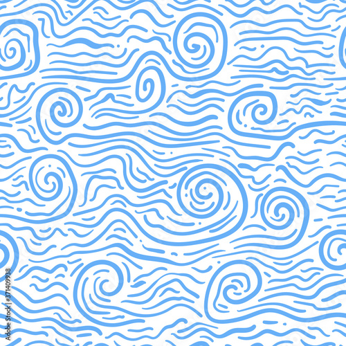 Seamless pattern with waves. Design for backdrops with sea, rivers or water texture. Repeating texture. Figure for textiles.Print for the cover of the book, postcards, t-shirts. Surface design.