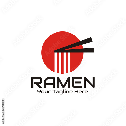 Illustration vector graphic of ramen with chopsticks against a red sun background, perfect for ramen noodle food fast food restaurant, cafe, etc.