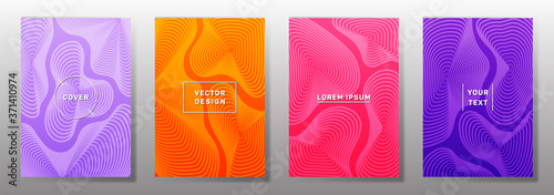 Curve topography lines imitation creative vector covers set.