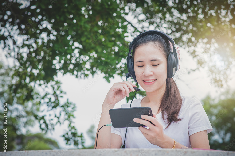 Asian women working at home call center support Asian women working at home call center support