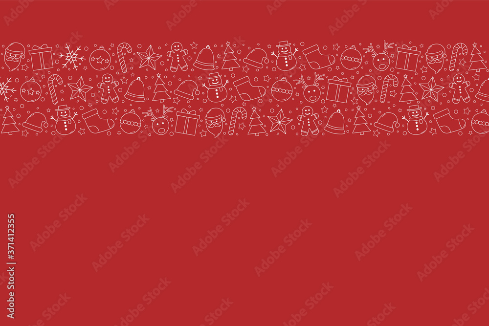 Christmas elements. Red Xmas background with decoration and copyspace. Vector