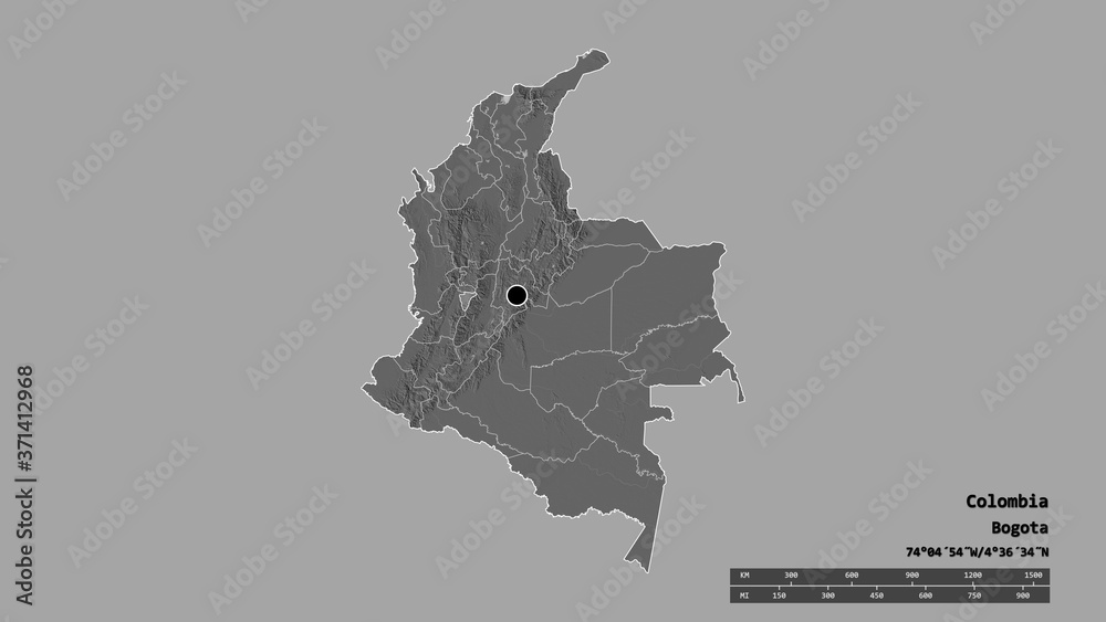Location of Quindío, department of Colombia,. Bilevel