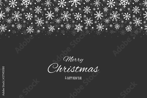 Christmas greeting card with festive snowflakes. Xmas background with beautiful calligraphy. Vector