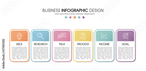 Business infographic design with 6 elements. Vector