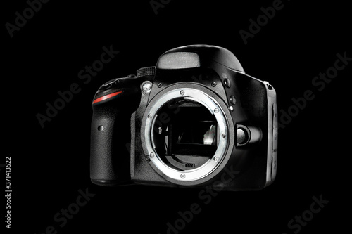 A professional digital camera without a lens attached.