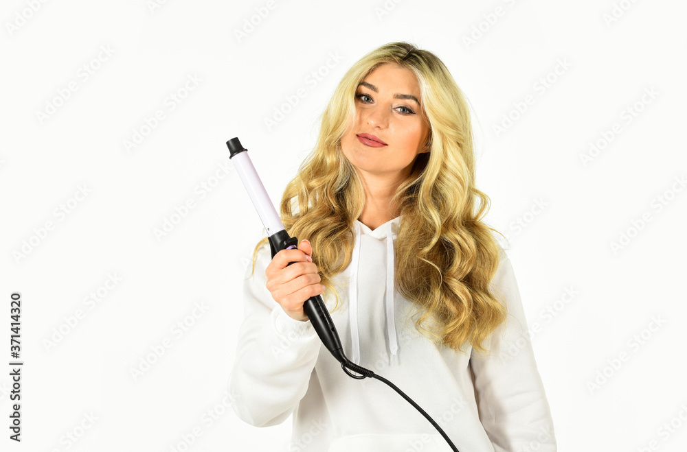For the style. girl at hairdresser. Woman With Long Blonde Wavy Hair Ironing It. New hairstyle for today. fashion photo of beautiful lady. woman curling hair. sexy woman has long curly blond hair For the style. girl at hairdresser. Woman With Long Blonde Wavy Hair Ironing It. New hairstyle for today. fashion photo of beautiful lady. woman curling hair. sexy woman has long curly blond hair