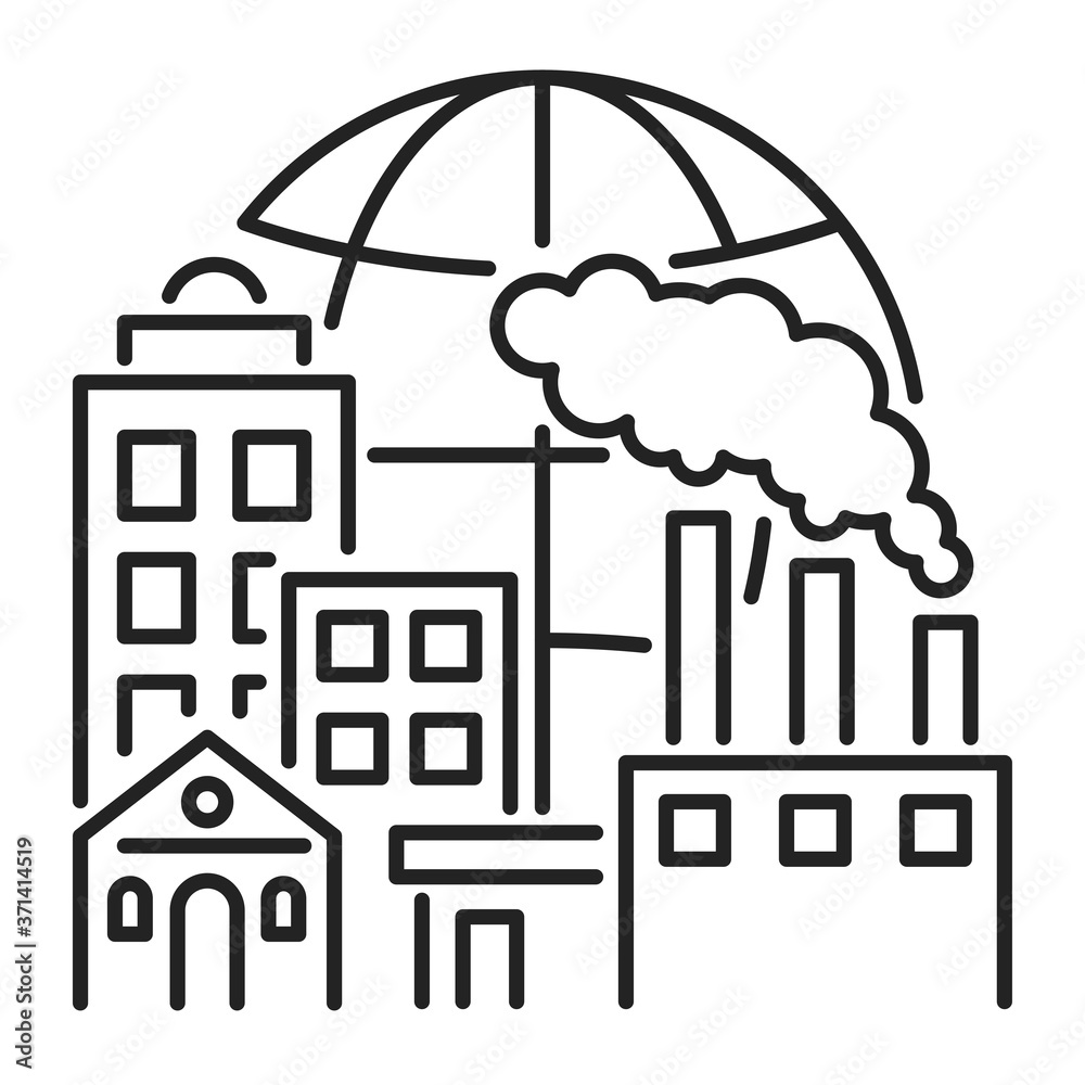 Urban sprawl black line icon. Urbanization. Expansion of megalopolises ...