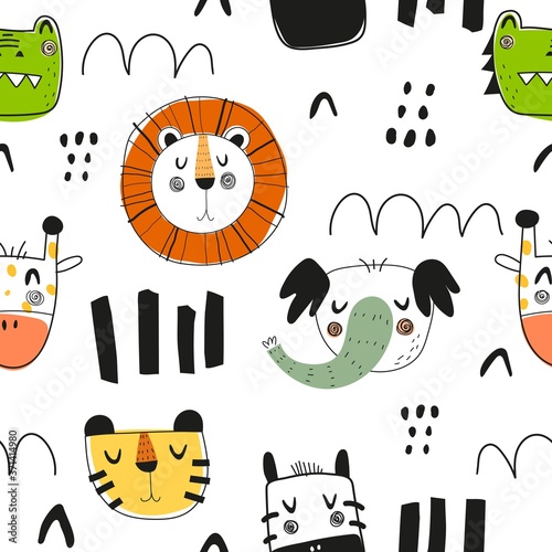 Photography Seamless pattern with cartoon animals, decor elements