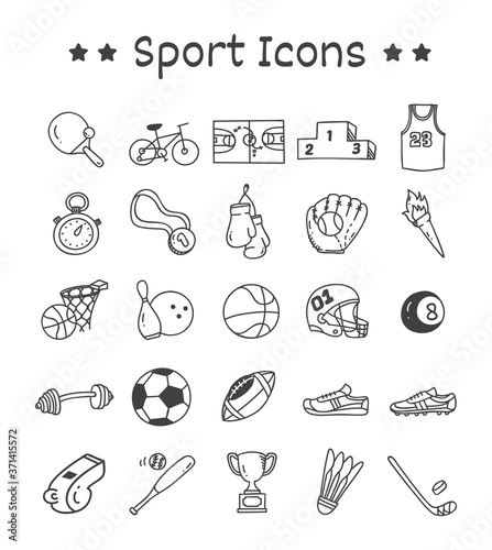 Set of Sport Icons in Doodle Style Vector Illustration