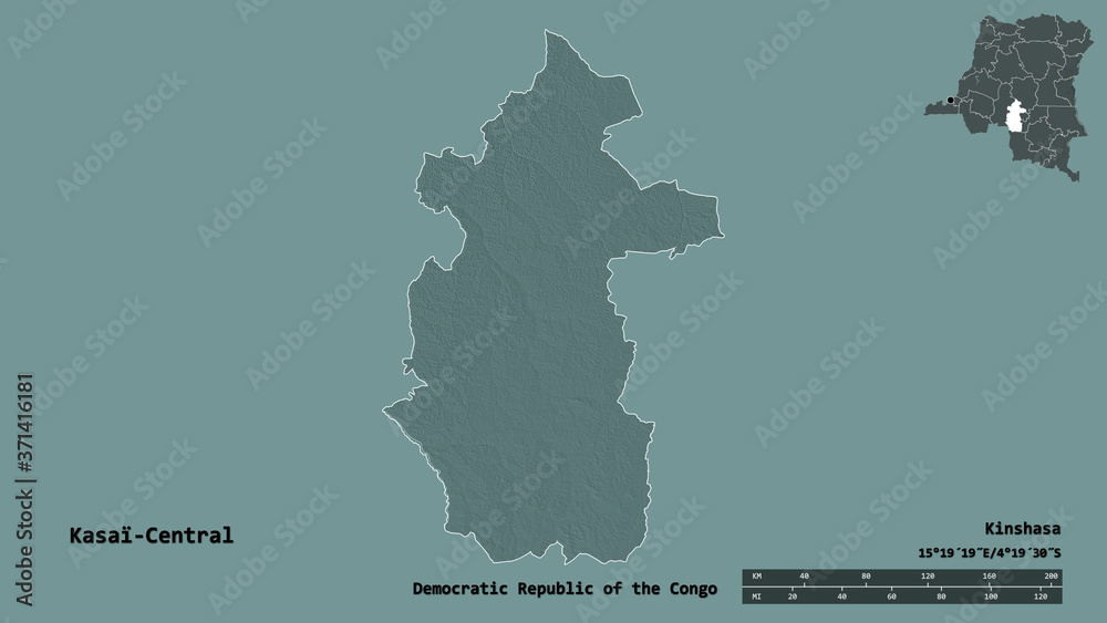 Kasaï-Central, province of Democratic Republic of the Congo, zoomed. Administrative