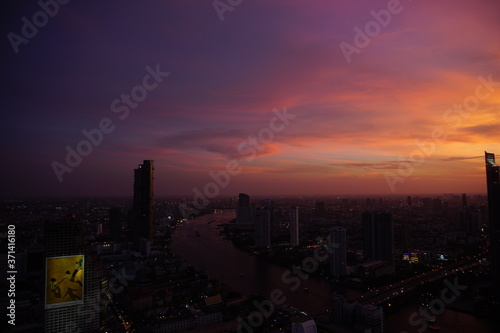 Bangkok city (Thailand) with beautiful sky. Bangkok at sunset time. © Hirotsugu