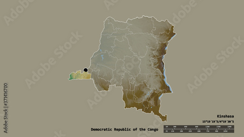 Location of Kongo-Central, province of Democratic Republic of the Congo,. Relief photo