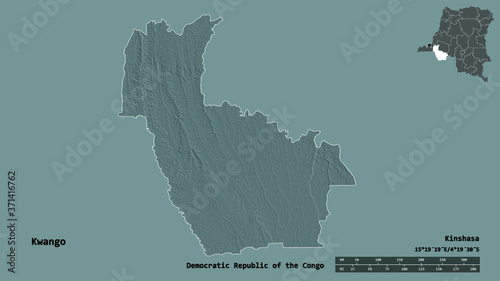 Kwango, province of Democratic Republic of the Congo, zoomed. Administrative photo