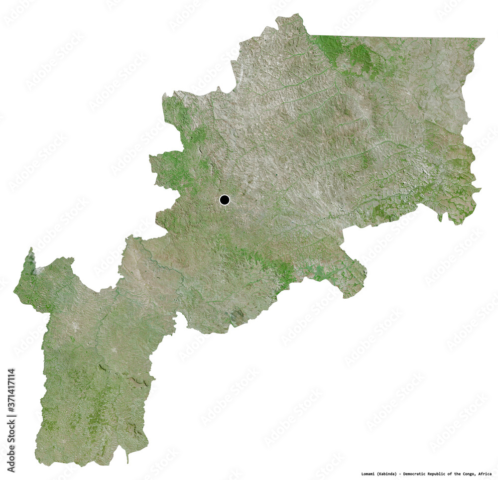 Lomami, province of Democratic Republic of the Congo, on white. Satellite