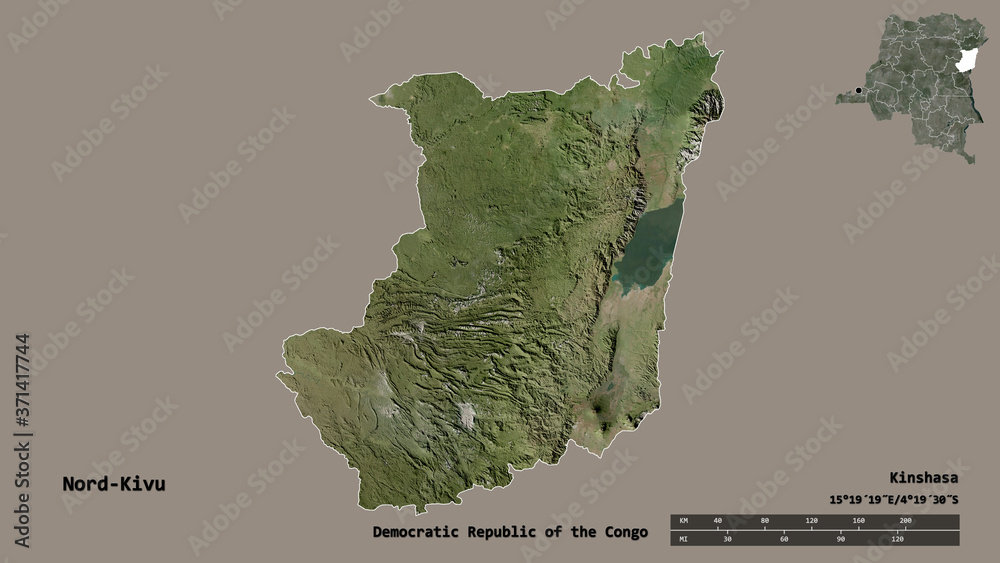Nord-Kivu, province of Democratic Republic of the Congo, zoomed. Satellite