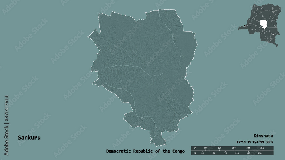 Sankuru, province of Democratic Republic of the Congo, zoomed. Administrative