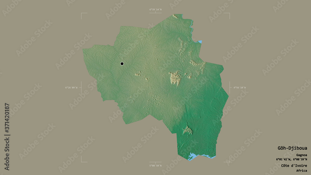 Obraz Gôh-Djiboua - Côte d'Ivoire. Bounding box. Relief
