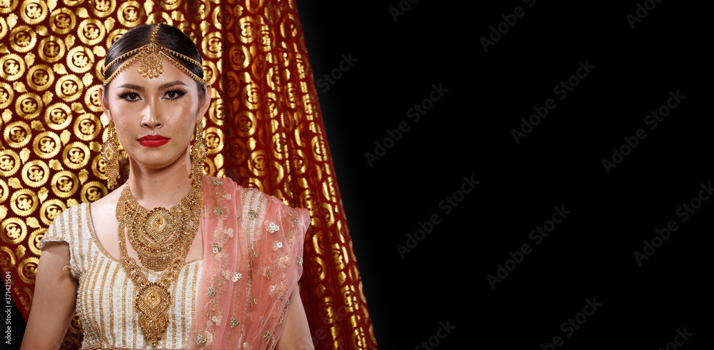 India Traditional costume Wedding bride dress on Beautiful Woman Portrait