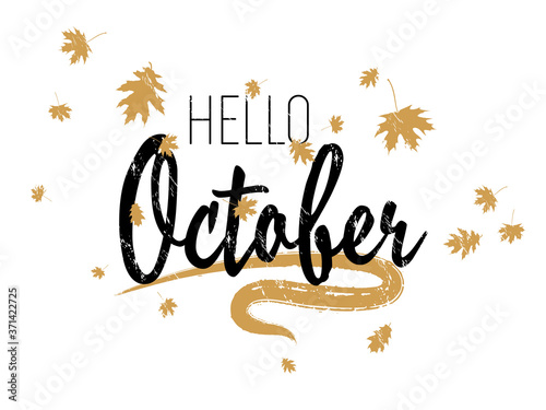 Hello October autumn seasonal calligraphic banner