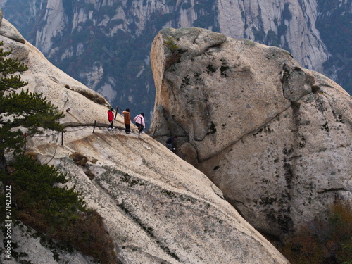 Huashan Mountain near Xian City. The Most dangerous Trail and Crowned People in China. Mount Hua is one of the Five Great Mountains of China in Huayin City, Shaanxi Province, China, 18th October 2018