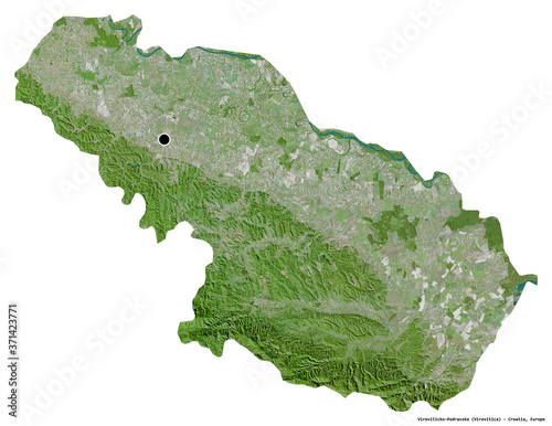 Viroviticko-Podravska, county of Croatia, on white. Satellite photo