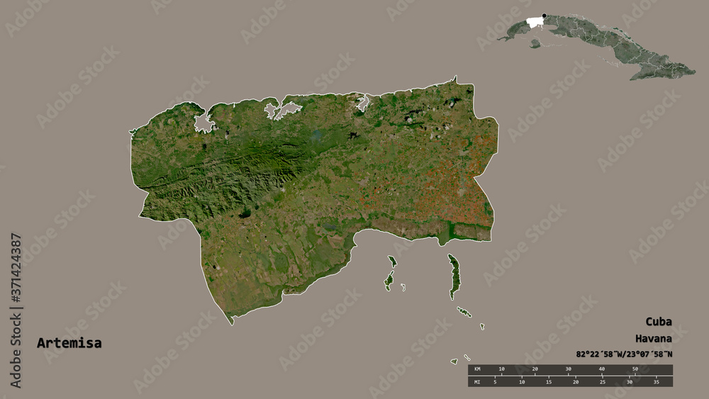 Artemisa, province of Cuba, zoomed. Satellite