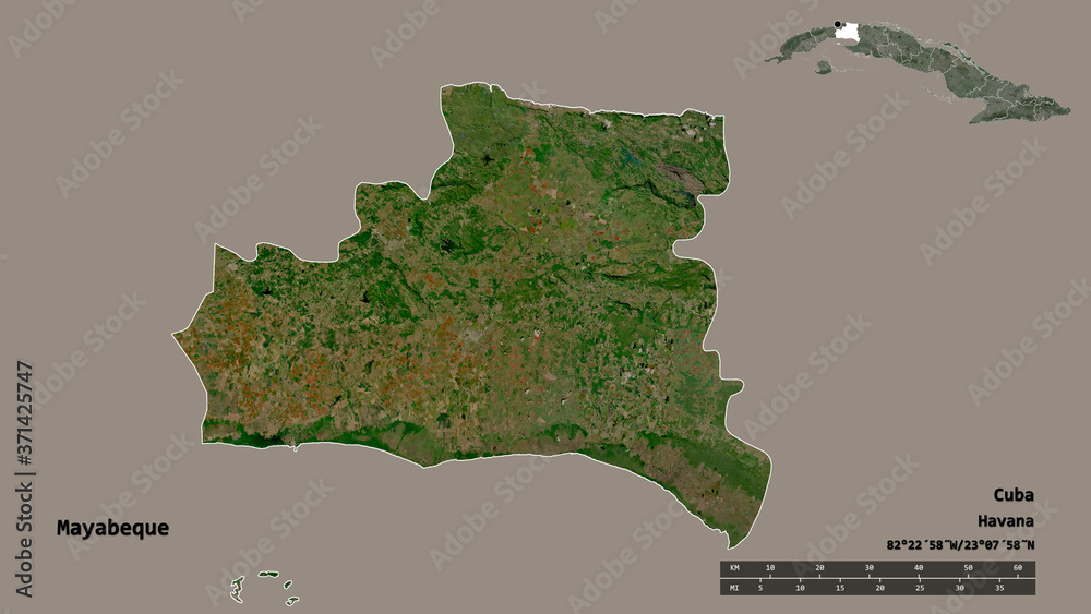 Mayabeque, province of Cuba, zoomed. Satellite