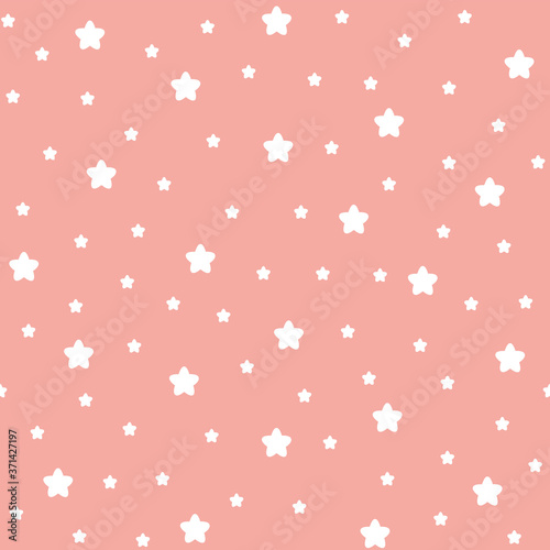 Baby seamless pattern with stars on pink background.