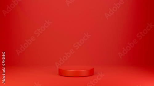 Billede på lærred Red reometric podium for product 3D render background.