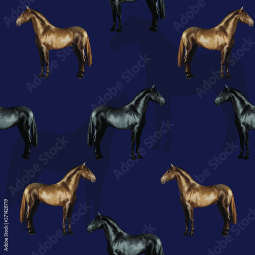 seamless background of realistic figures of horses  on a white and colored background for packaging  postcards  notebooks  fabrics