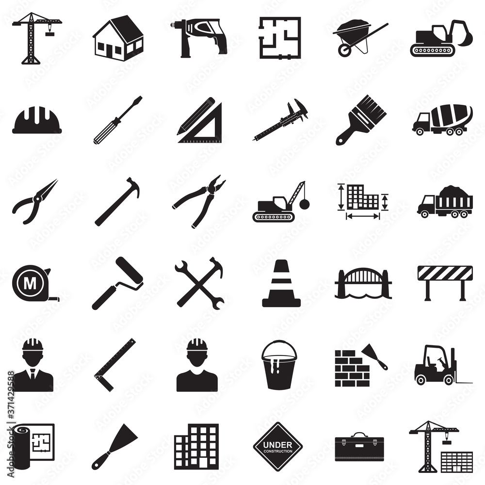 Obraz premium Builder Icons. Black Flat Design. Vector Illustration.