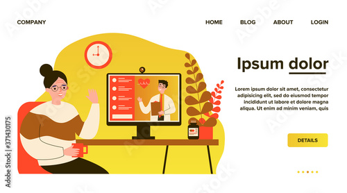 Senior lady consulting doctor online. Old patient having conference chat with physician flat vector illustration. Consultation, lockdown concept for banner, website design or landing web page
