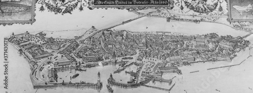 Lindau, Germany - May 2 2019: Old map of the town of Lindau, Germany