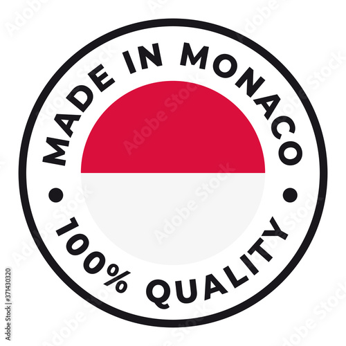 Vector circle symbol. Text Made in Monaco with flag. Isolated on white background.