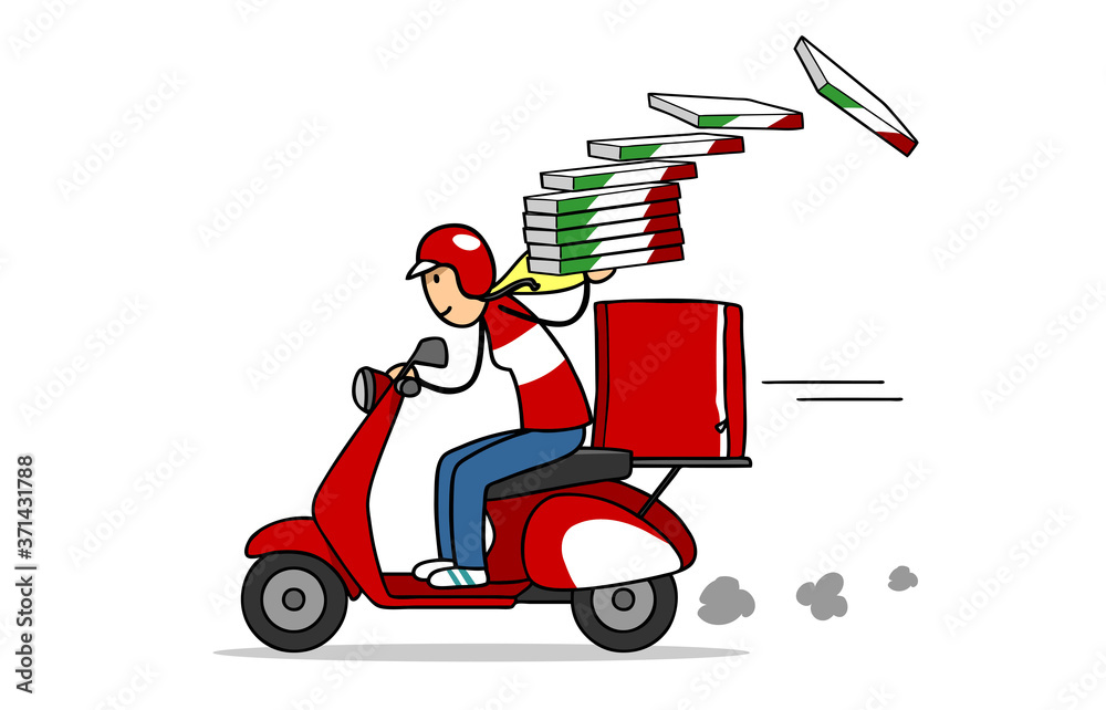 Lieferung von Essen und Pizza durch Lieferservice Stock Illustration Adobe Stock