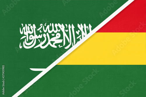 Saudi Arabia and Bolivia  symbol of national flags from textile. Championship between two countries.